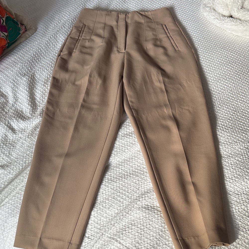 Zara Women's Beige High Waist Straight Leg Trousers